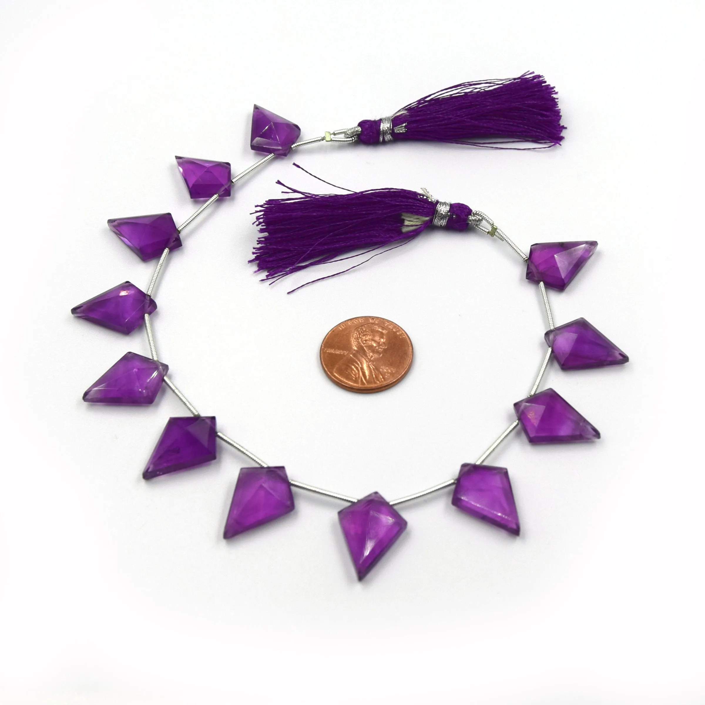 Amethyst Beads | Hand Cut Indian Gemstone | 13mm x 18mm Step Cut Faceted Kite Shaped Beads