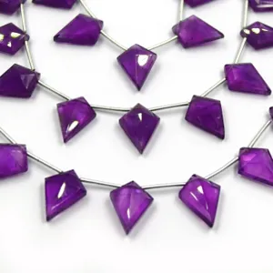 Amethyst Beads | Hand Cut Indian Gemstone | 13mm x 18mm Step Cut Faceted Kite Shaped Beads