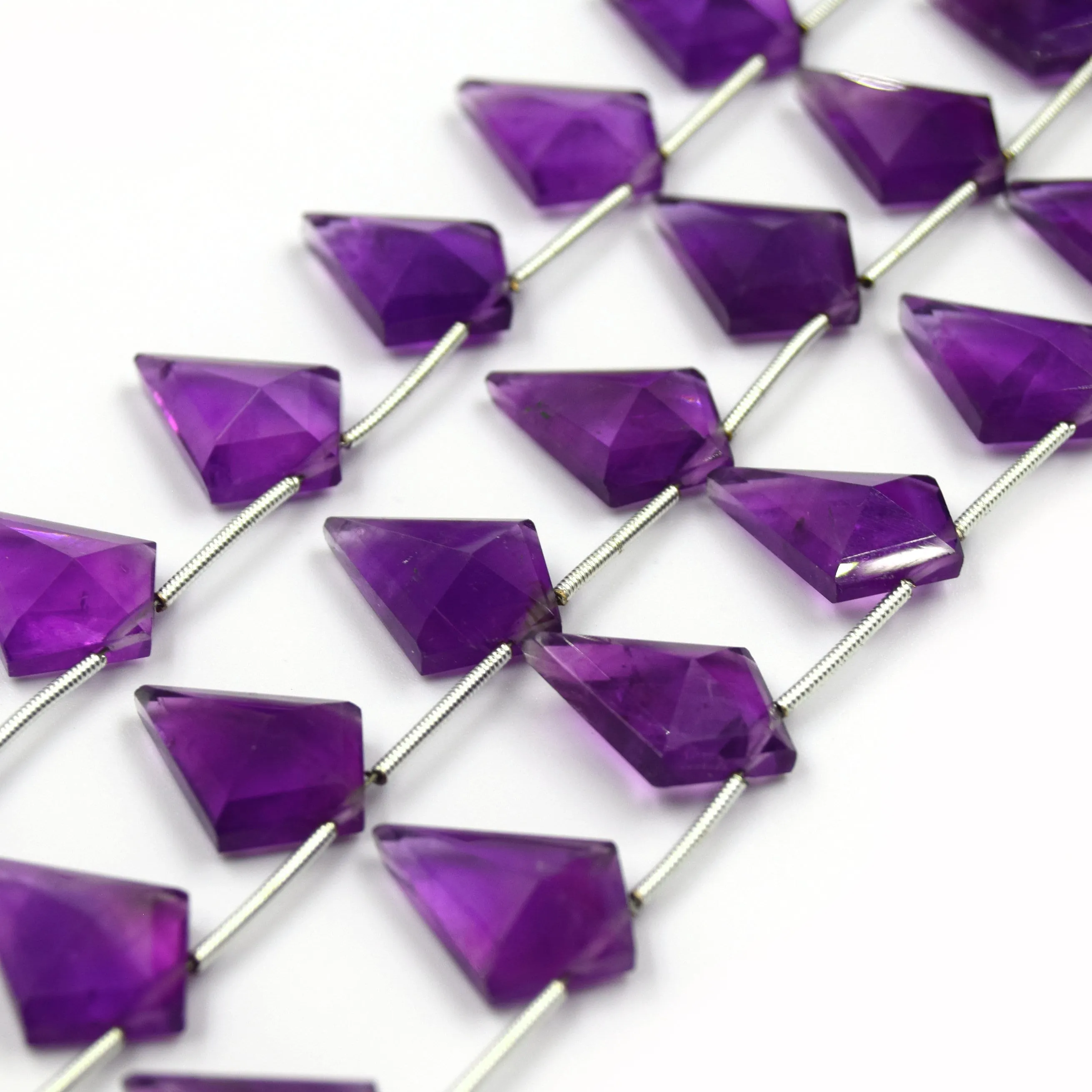 Amethyst Beads | Hand Cut Indian Gemstone | 13mm x 18mm Step Cut Faceted Kite Shaped Beads