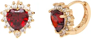 Amy & Annette Ruby Heart Crystal Stud Earrings - 18k White Gold Plated Genuine Crystal Stud Earrings with Omega Back Closure - Great Gift Idea for Every Occasion
