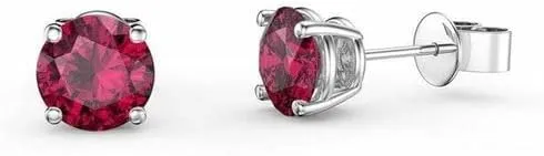 ANGEL SALES 2 Ctw Round Cut Red Ruby Push Back Solitaire Studs Earrings 14K White Gold Plated 925 Sterling Silver