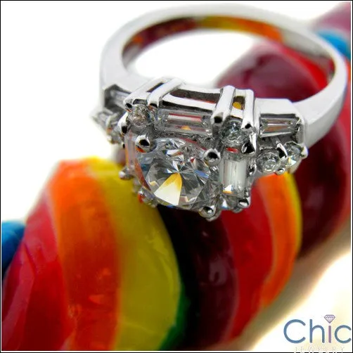 Anniversary Round 0.75 Center Baguettes Cubic Zirconia Cz Ring