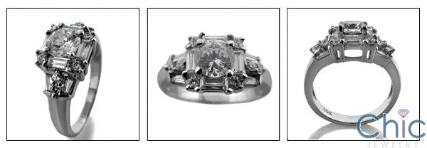 Anniversary Round 0.75 Center Baguettes Cubic Zirconia Cz Ring