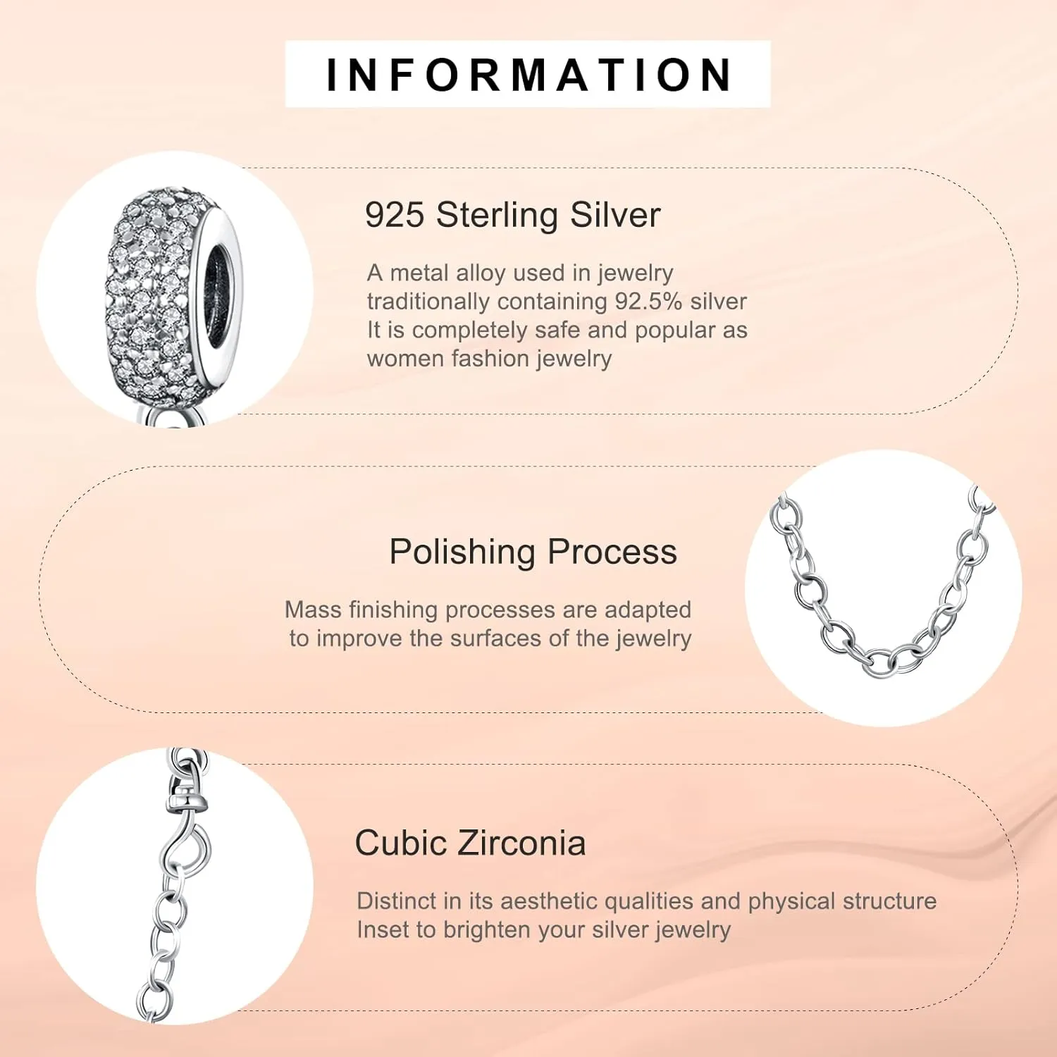 Annmors Stopper Charms for Bracelets 925 Sterling Silver Silicone Stopper Safety Chain Security for Women Charm Bracelets