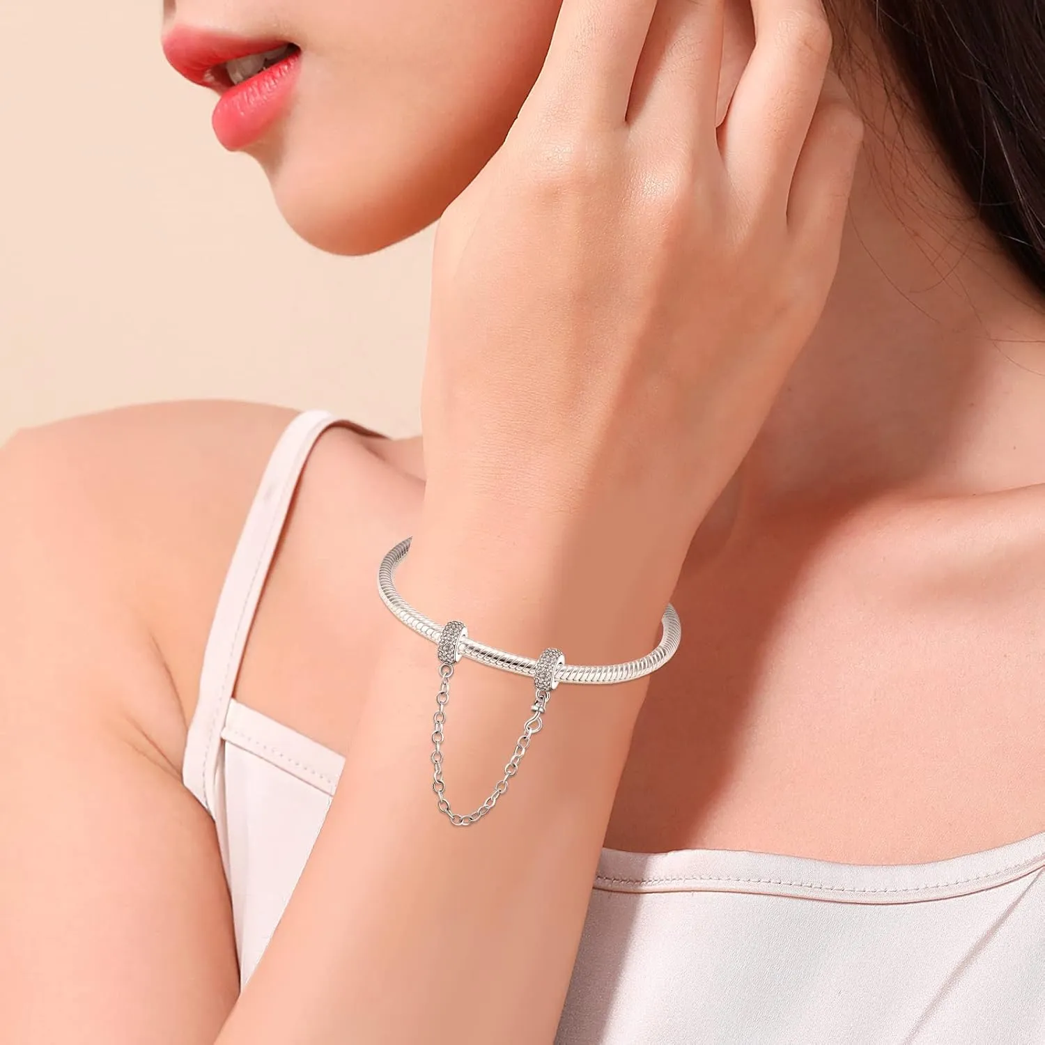 Annmors Stopper Charms for Bracelets 925 Sterling Silver Silicone Stopper Safety Chain Security for Women Charm Bracelets