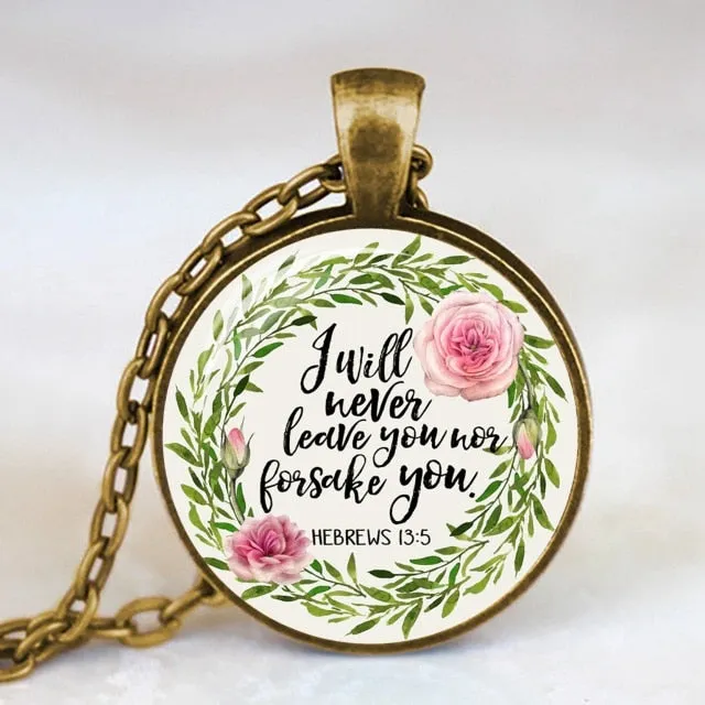 Antique Bronze Handmade Bible Verse Necklace Glass Dome Necklace Scripture Quote Jewelry Christian Party Mother Sister Gifts