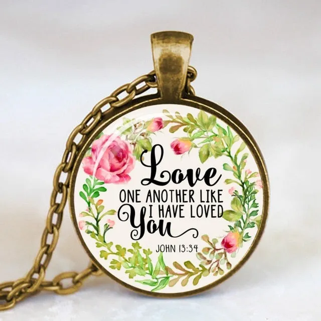 Antique Bronze Handmade Bible Verse Necklace Glass Dome Necklace Scripture Quote Jewelry Christian Party Mother Sister Gifts