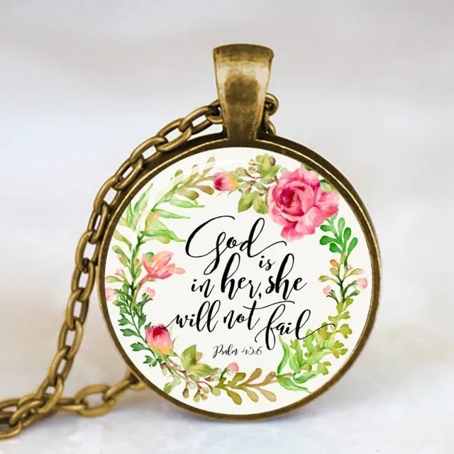 Antique Bronze Handmade Bible Verse Necklace Glass Dome Necklace Scripture Quote Jewelry Christian Party Mother Sister Gifts