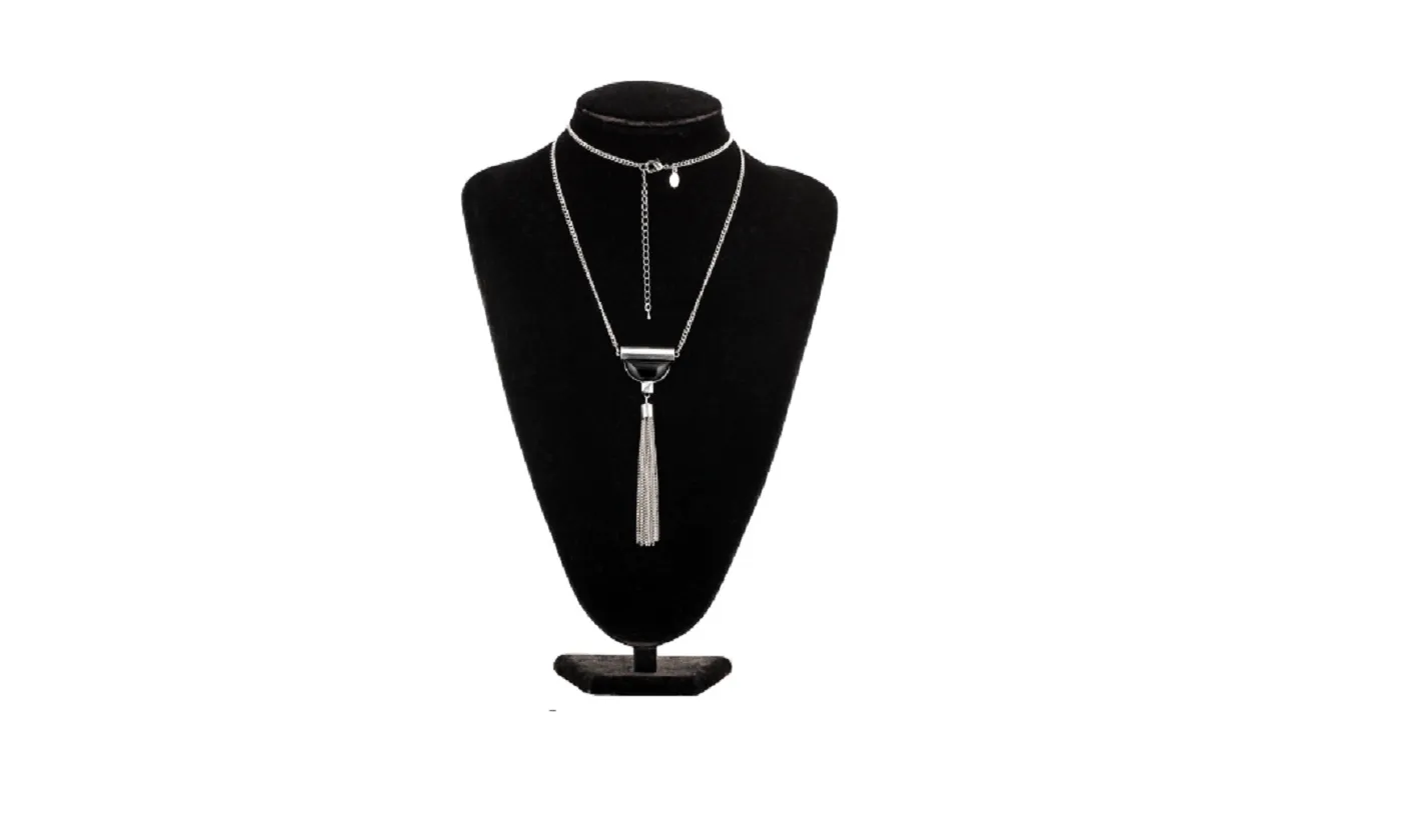 Antique Silver Colour Half Round Black Stone Necklaces For Women