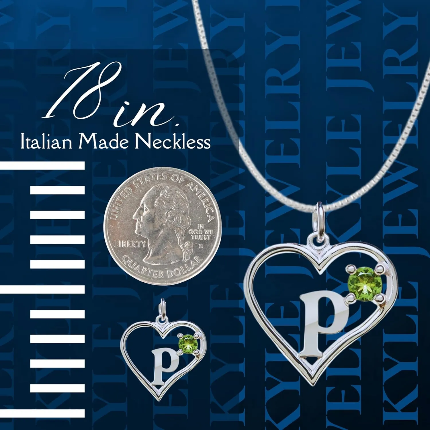 Arbachs Icy Jewelry - Sterling Silver Box Chain Personalized Birthstone Pendant Statement Necklace - Heart & Letter P