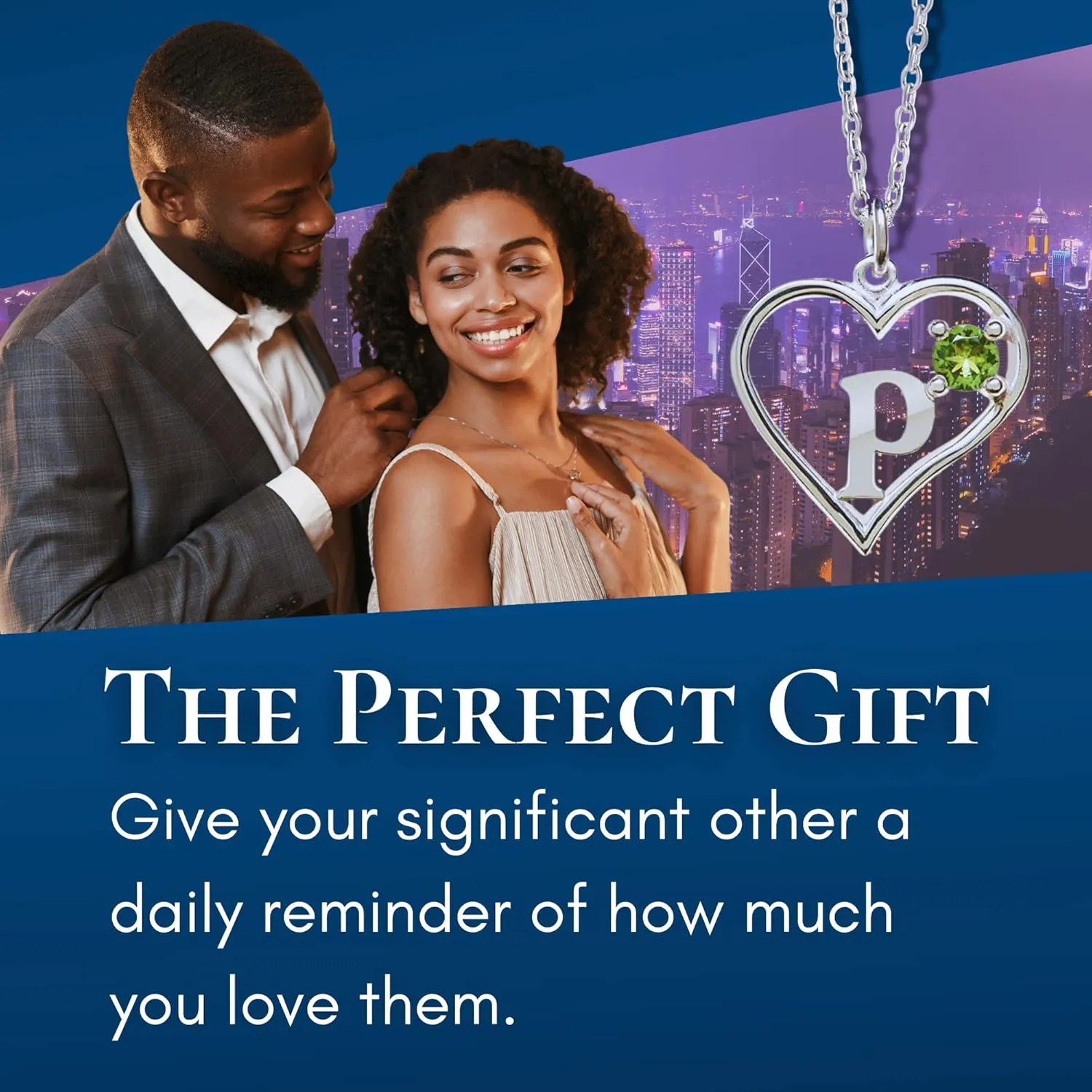 Arbachs Icy Jewelry - Sterling Silver Box Chain Personalized Birthstone Pendant Statement Necklace - Heart & Letter P