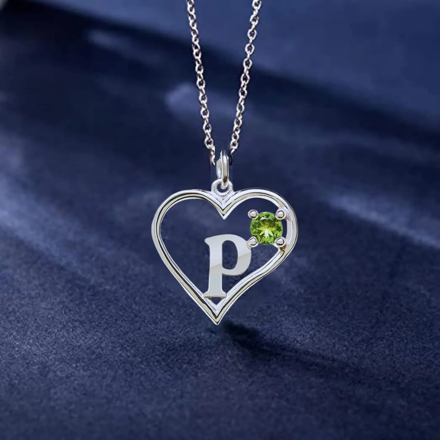 Arbachs Icy Jewelry - Sterling Silver Box Chain Personalized Birthstone Pendant Statement Necklace - Heart & Letter P