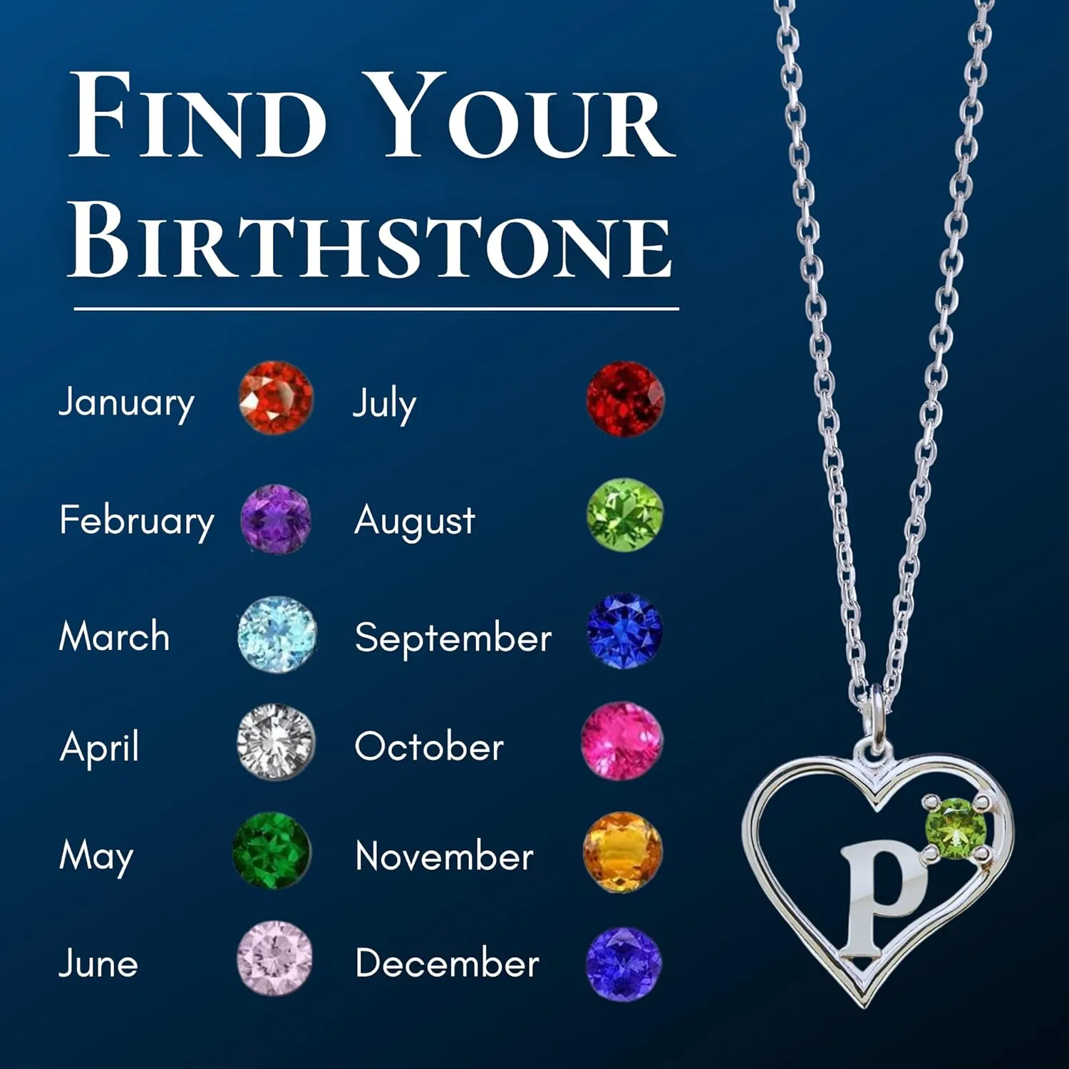 Arbachs Icy Jewelry - Sterling Silver Box Chain Personalized Birthstone Pendant Statement Necklace - Heart & Letter P