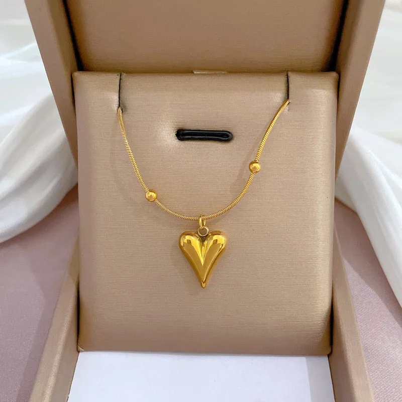 Artificial Gems Zirconia Not Fade Color heart Pendant Necklaces For Women