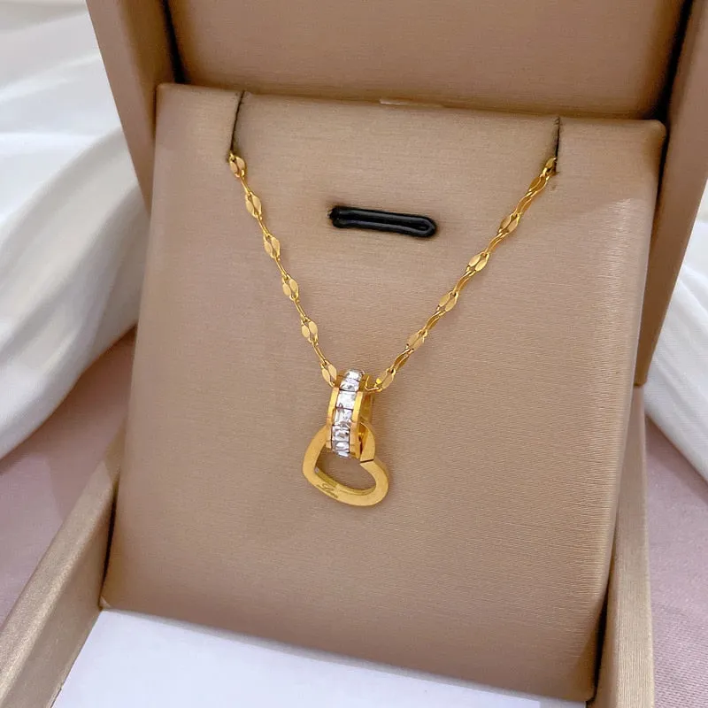 Artificial Gems Zirconia Not Fade Color heart Pendant Necklaces For Women