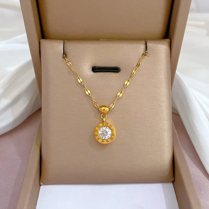 Artificial Gems Zirconia Not Fade Color heart Pendant Necklaces For Women