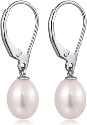Authentic 925 Sterling Silver AAAA Grade Natural White Freshwater Pearl Stud Earrings or Drop Earrings Tarnish Resistant Hypoallergenic Nickel Free Women Jewelry