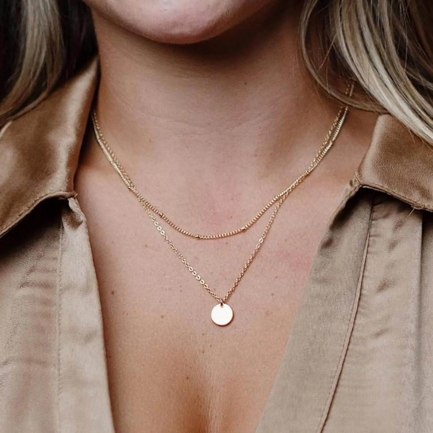 Ava Riley Necklace for Women, 14K Gold-Plated Dainty Choker, Silver Layered Necklaces for Women, Trendy Beach Jewelry
