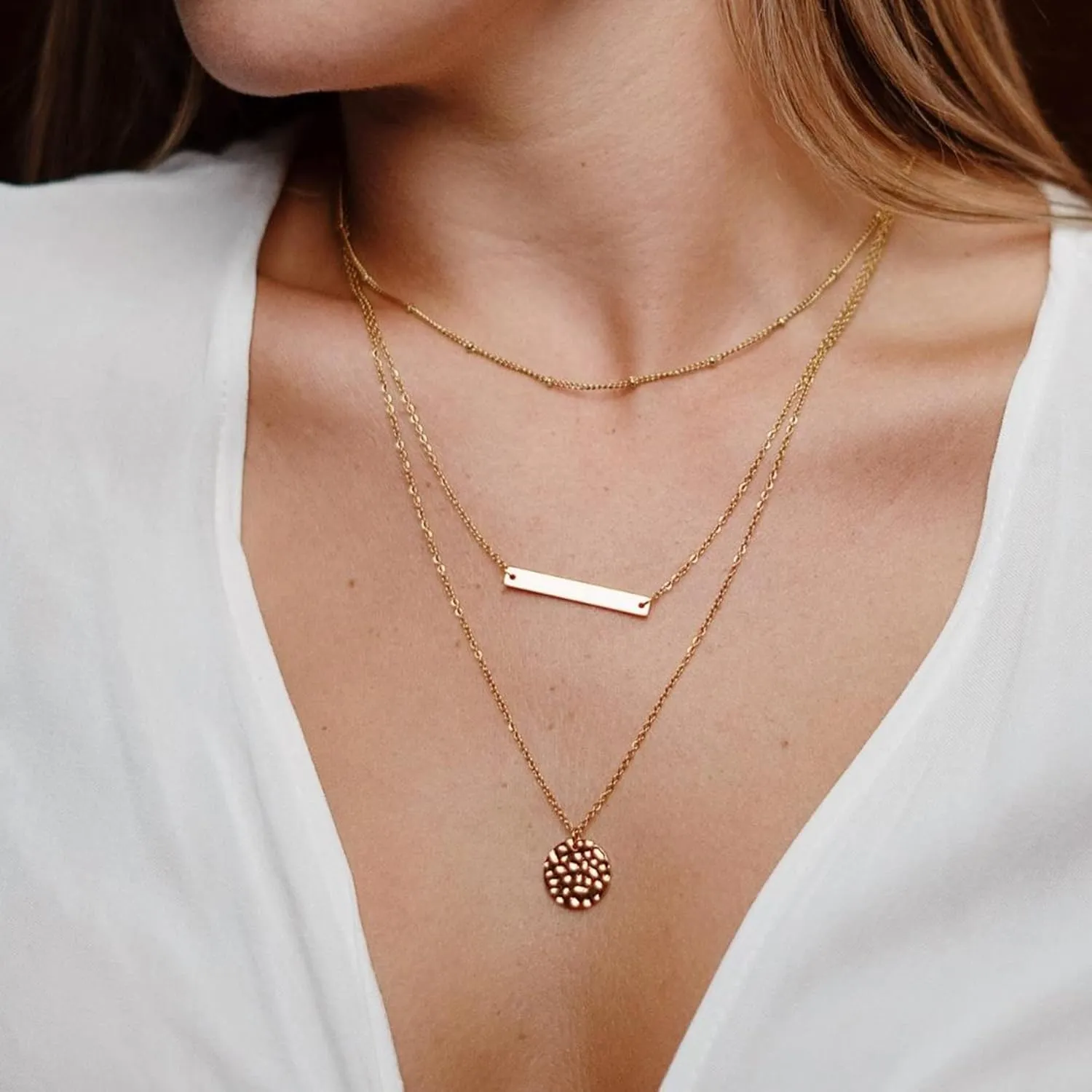 Ava Riley Necklace for Women, 14K Gold-Plated Dainty Choker, Silver Layered Necklaces for Women, Trendy Beach Jewelry