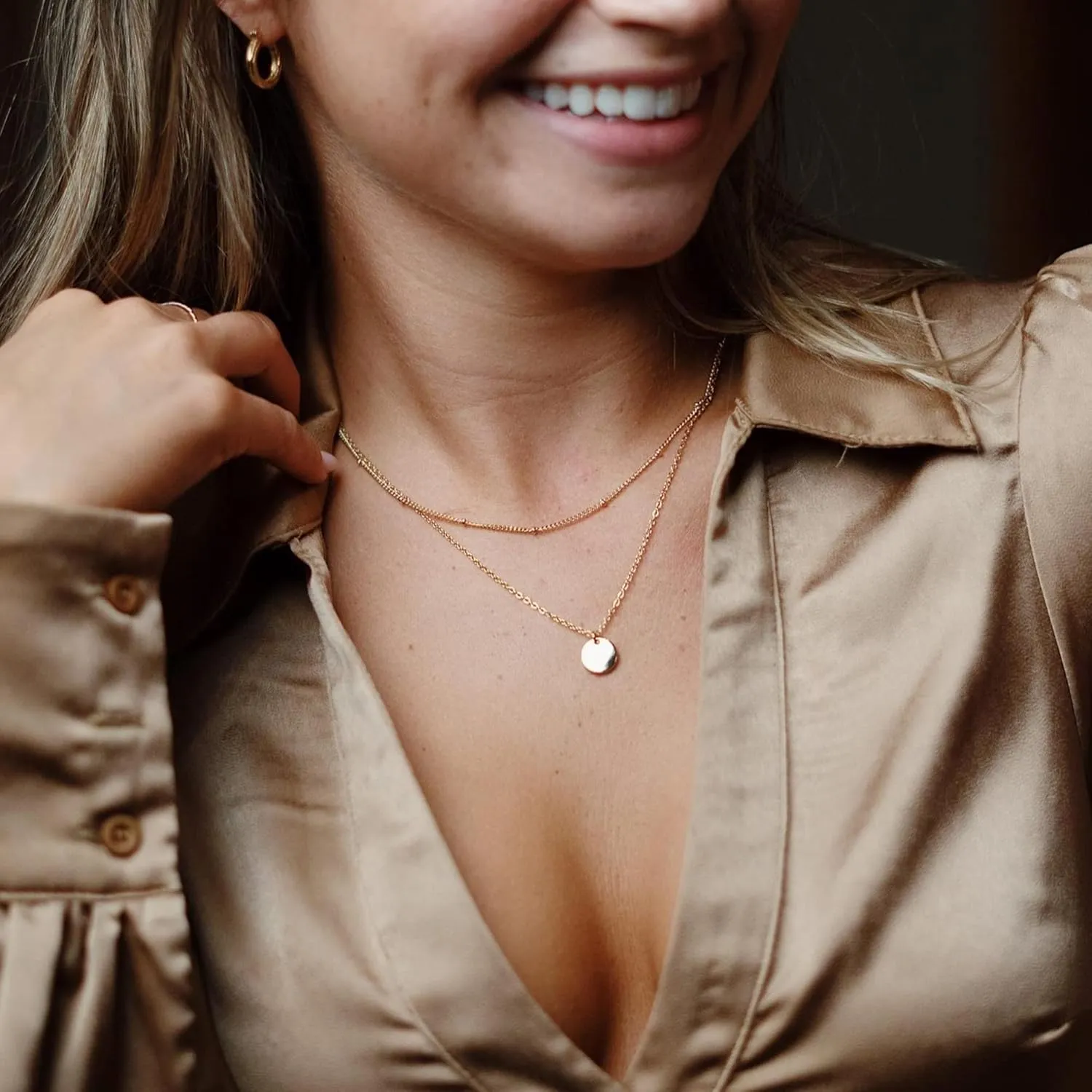 Ava Riley Necklace for Women, 14K Gold-Plated Dainty Choker, Silver Layered Necklaces for Women, Trendy Beach Jewelry