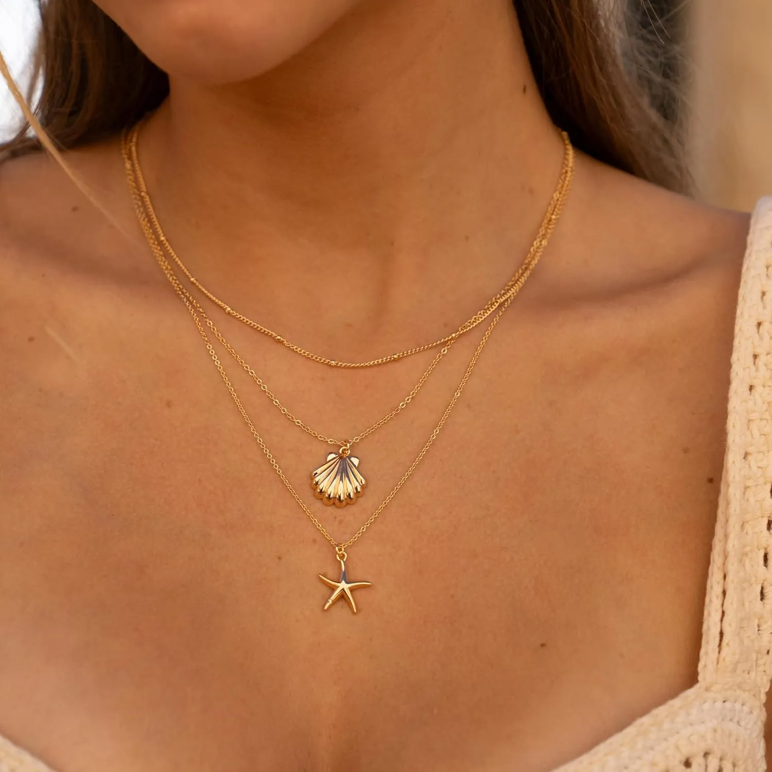 Ava Riley Necklace for Women, 14K Gold-Plated Dainty Choker, Silver Layered Necklaces for Women, Trendy Beach Jewelry