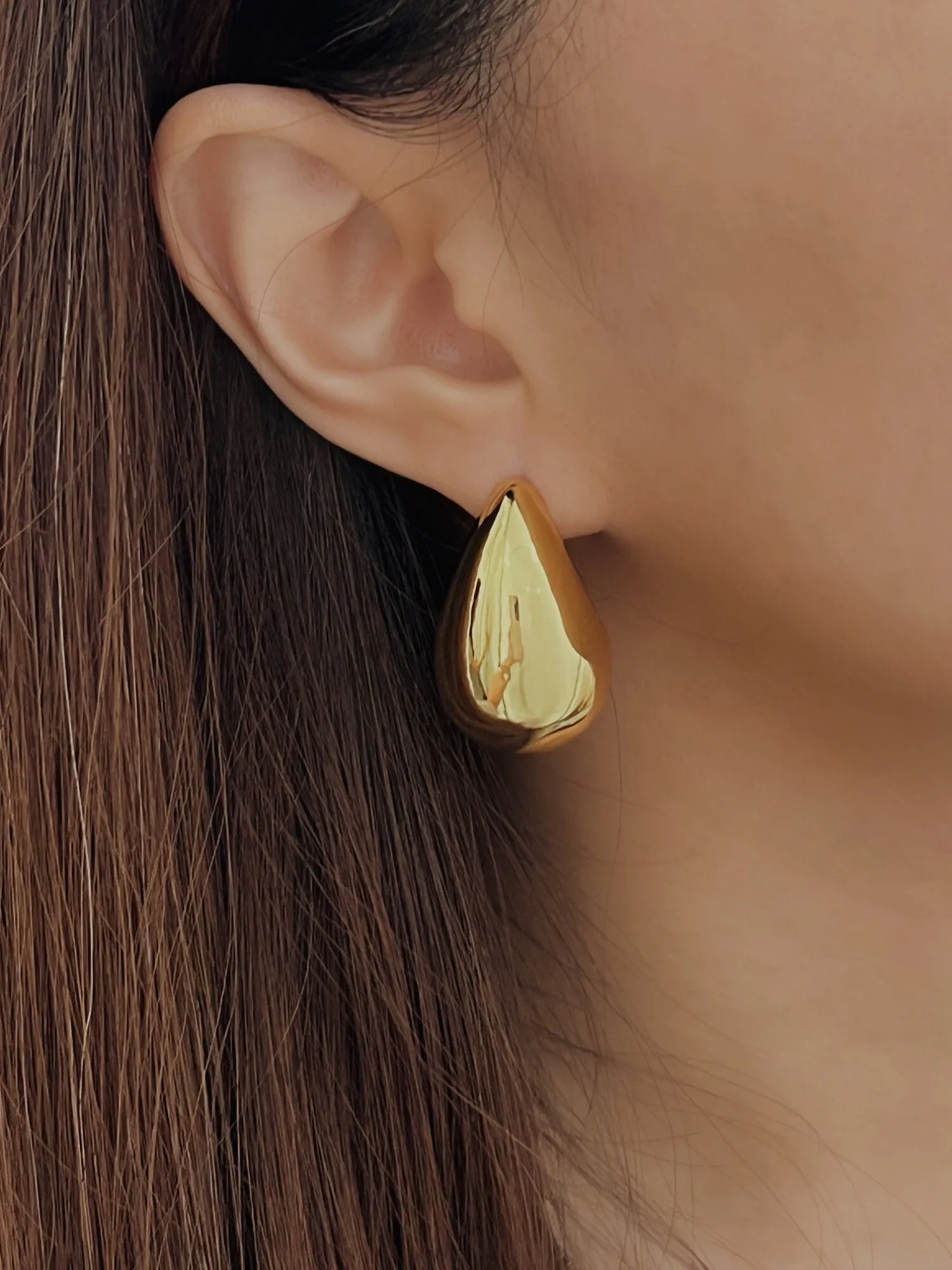 Aylen Gold Chunky Tear Drop Dome Stud Earrings
