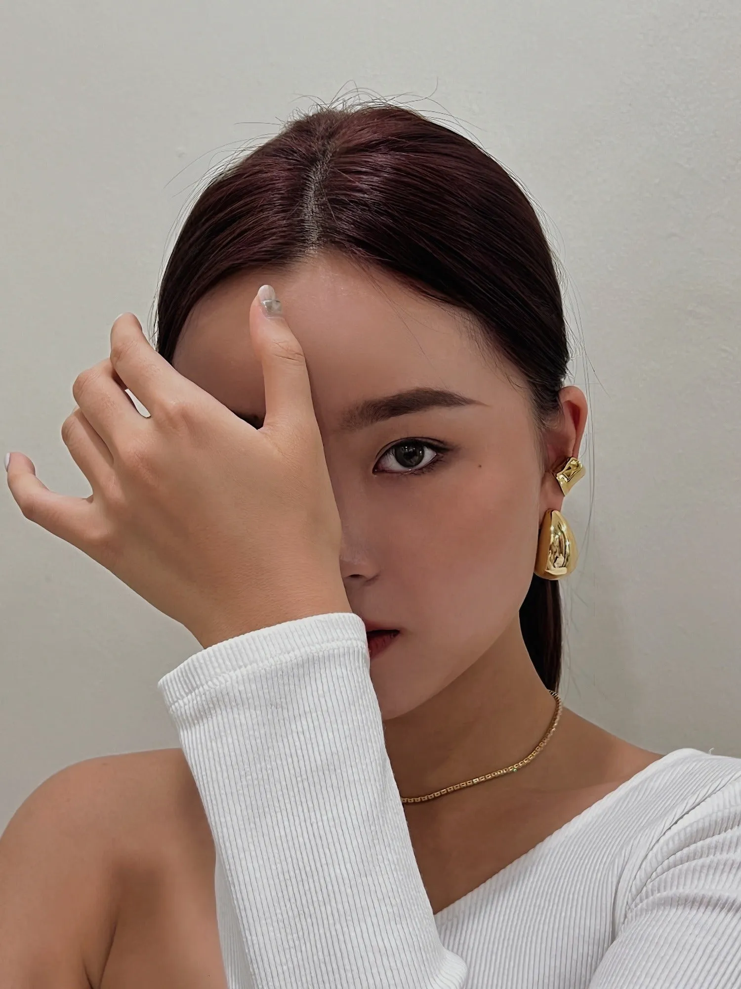 Aylen Gold Chunky Tear Drop Dome Stud Earrings