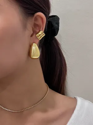 Aylen Gold Chunky Tear Drop Dome Stud Earrings
