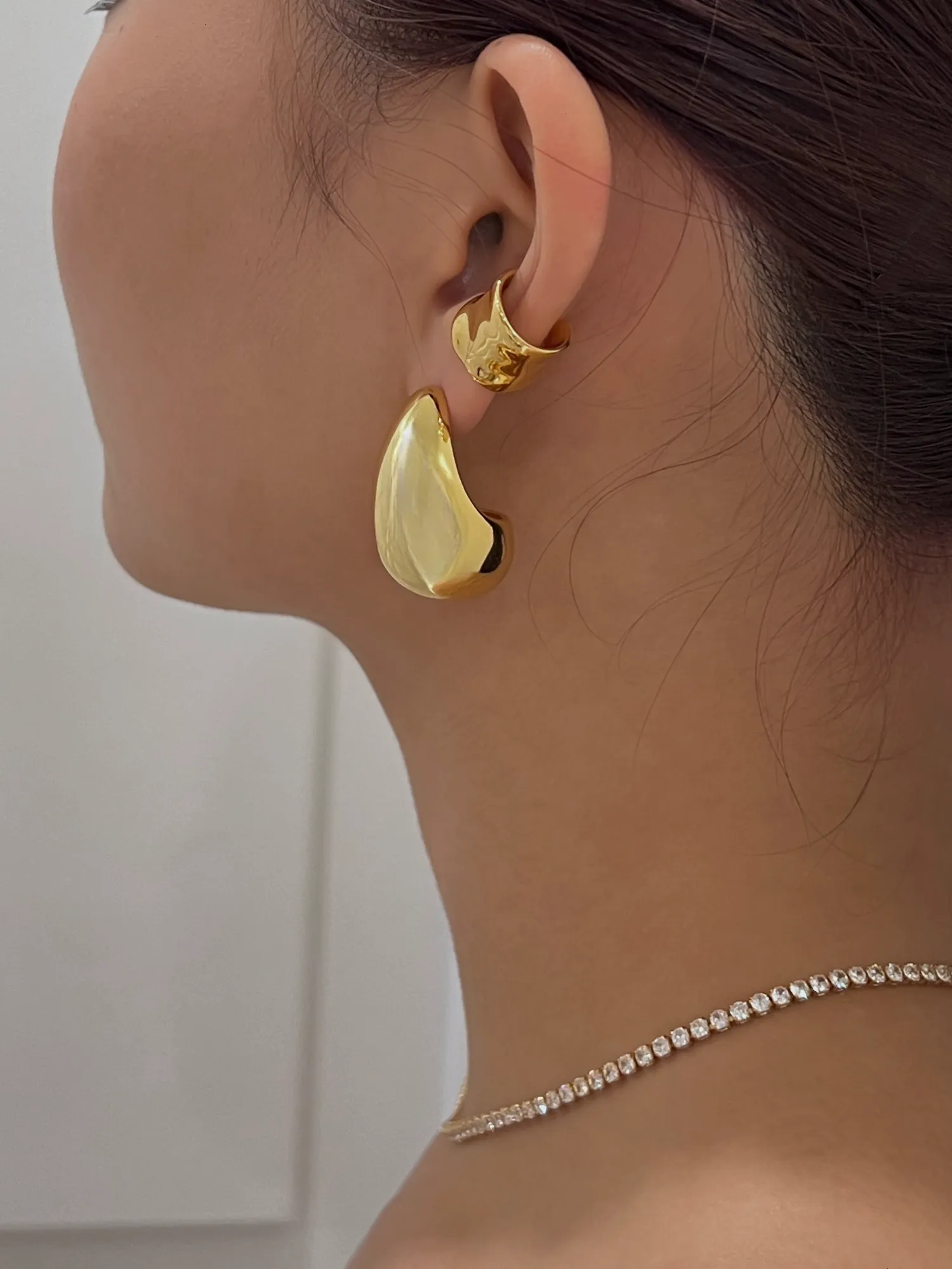 Aylen Gold Chunky Tear Drop Dome Stud Earrings