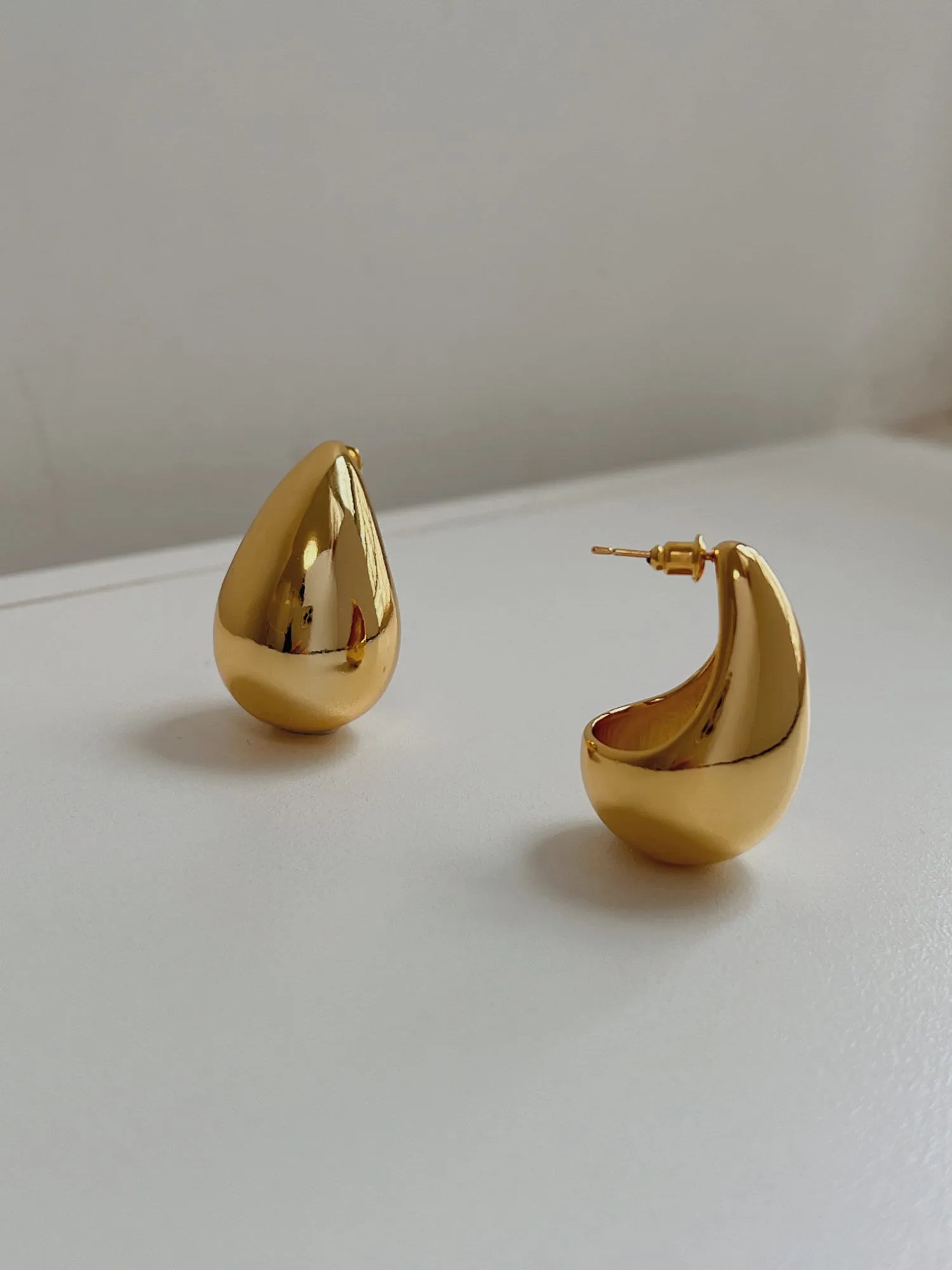 Aylen Gold Chunky Tear Drop Dome Stud Earrings
