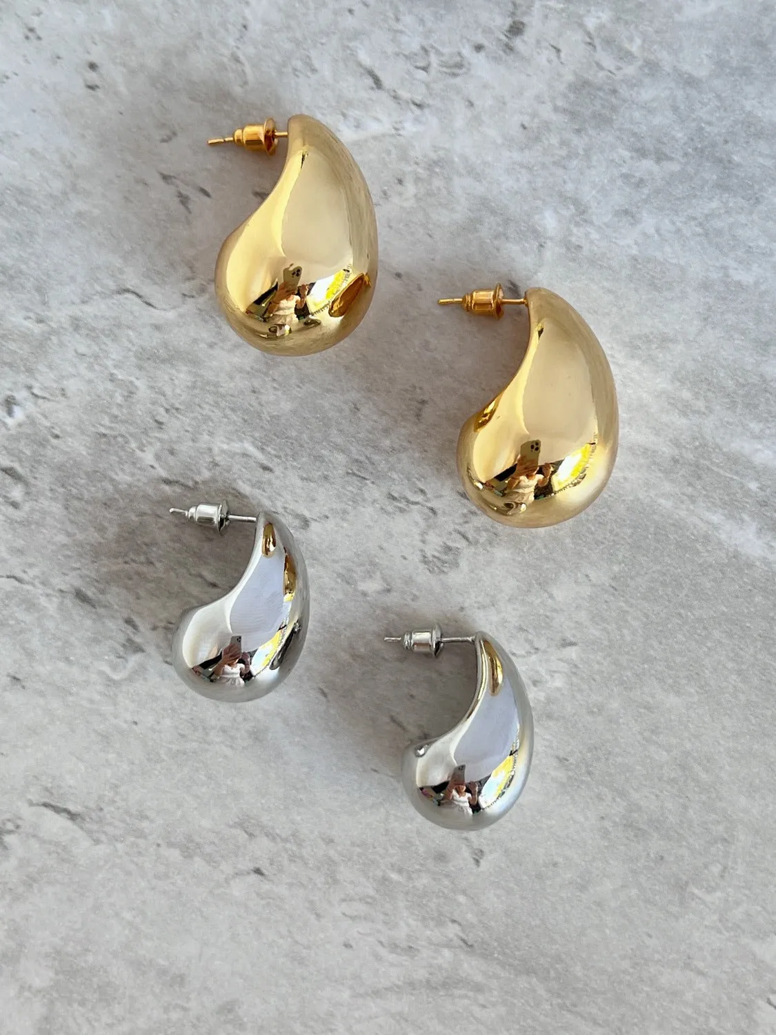 Aylen Gold Chunky Tear Drop Dome Stud Earrings