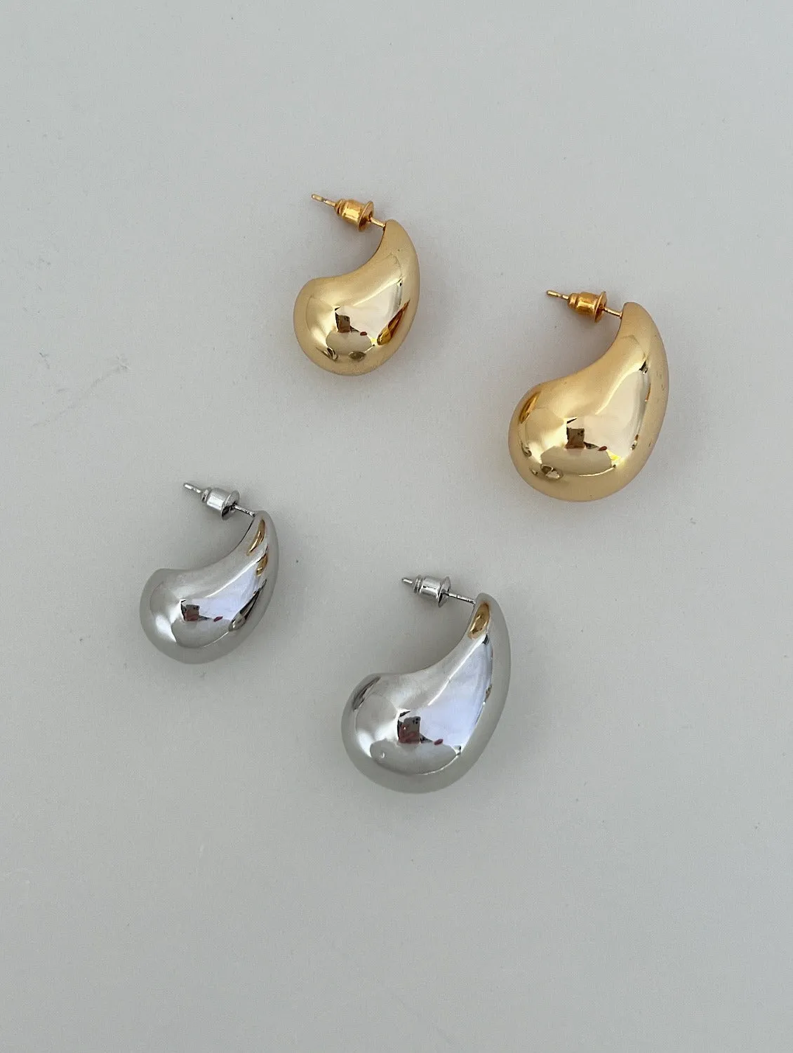 Aylen Gold Chunky Tear Drop Dome Stud Earrings