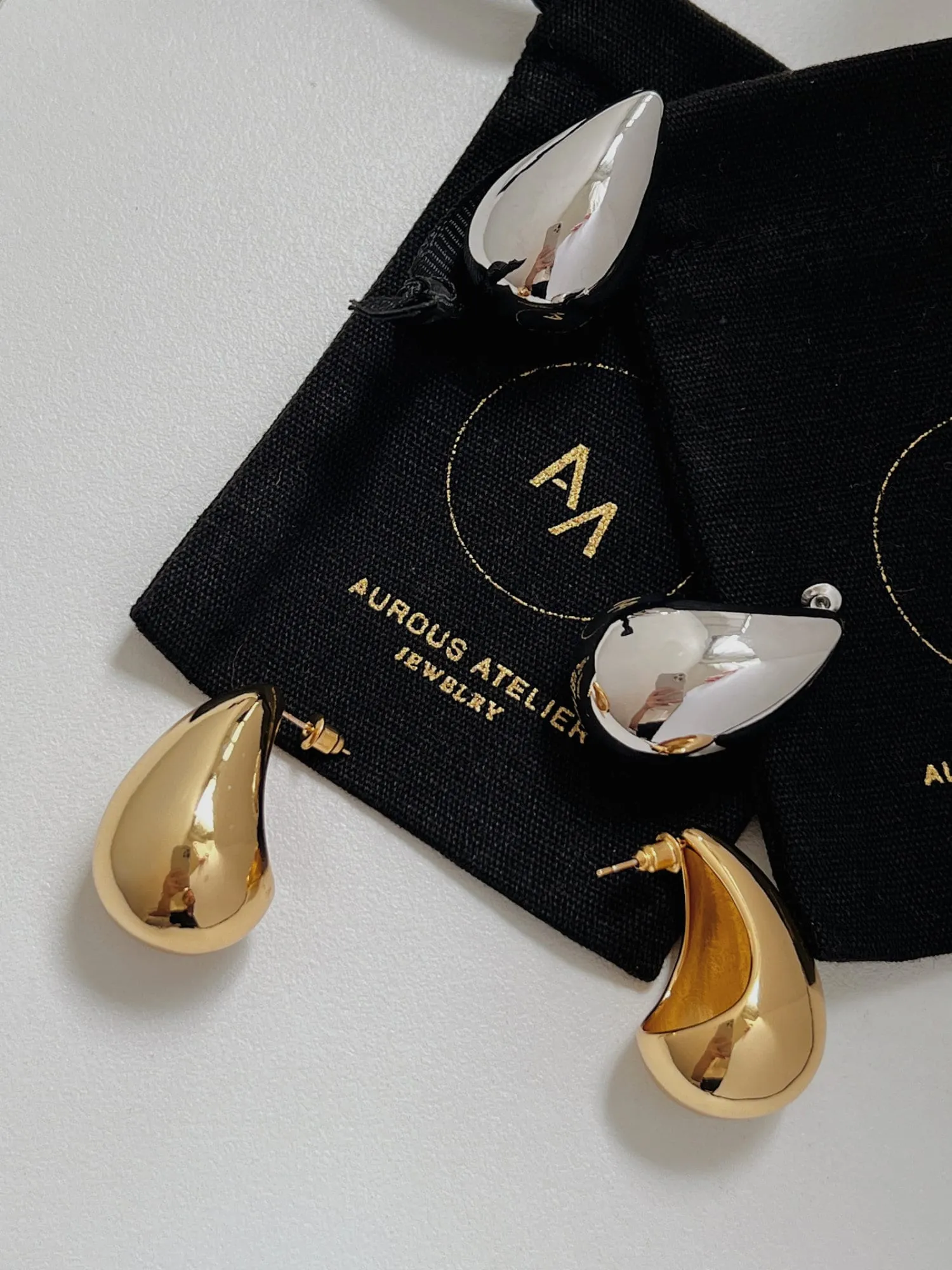 Aylen Gold Chunky Tear Drop Dome Stud Earrings