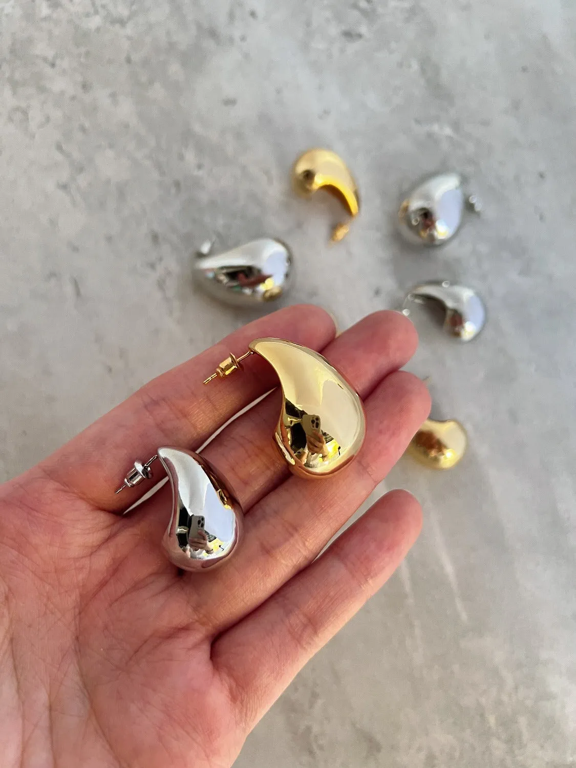 Aylen Gold Chunky Tear Drop Dome Stud Earrings