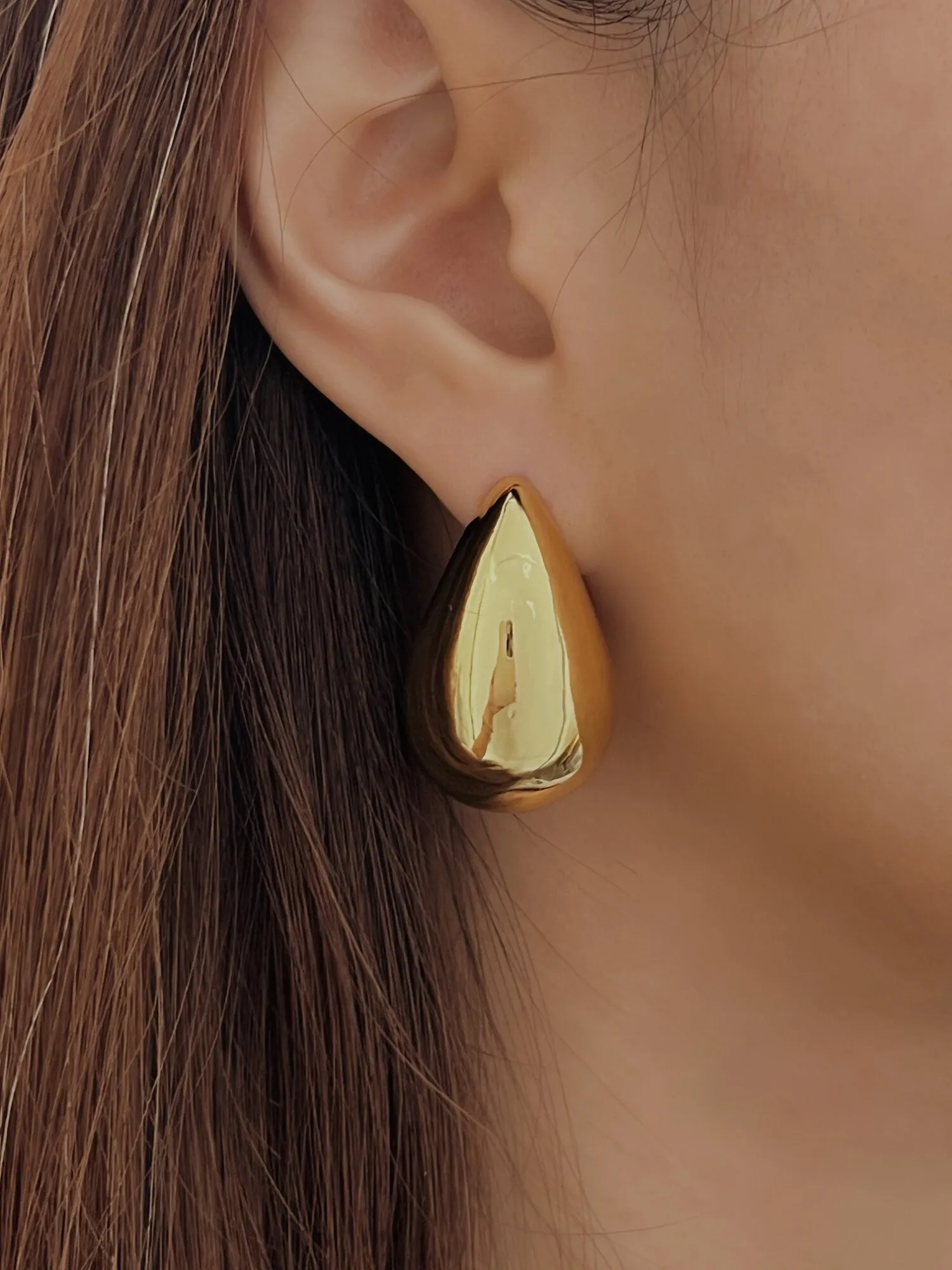 Aylen Gold Chunky Tear Drop Dome Stud Earrings