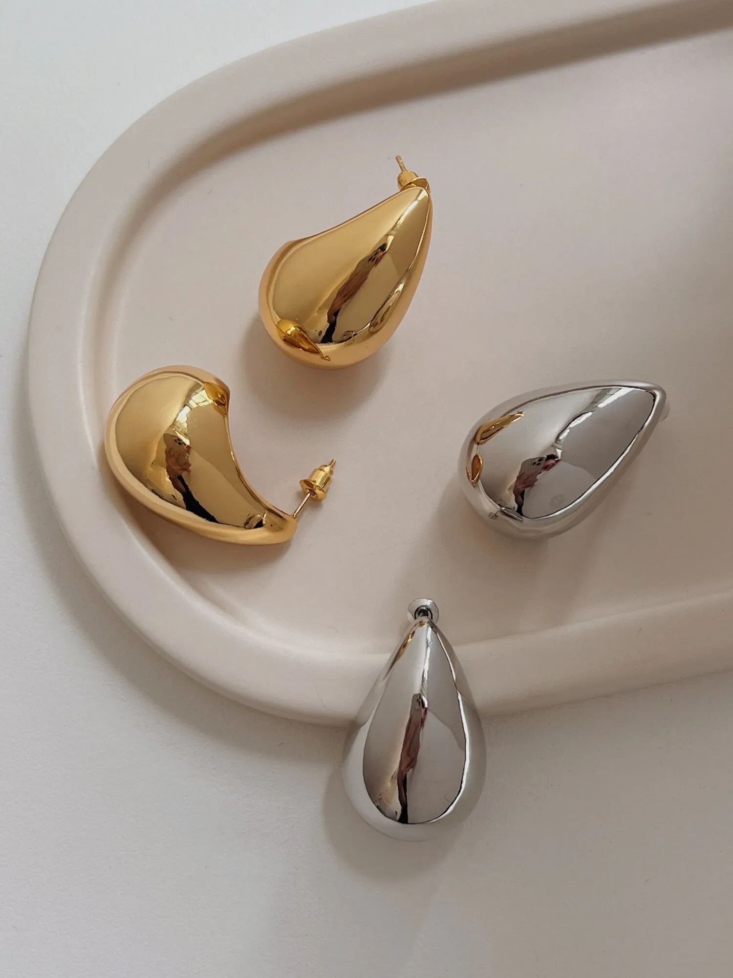 Aylen Gold Chunky Tear Drop Dome Stud Earrings