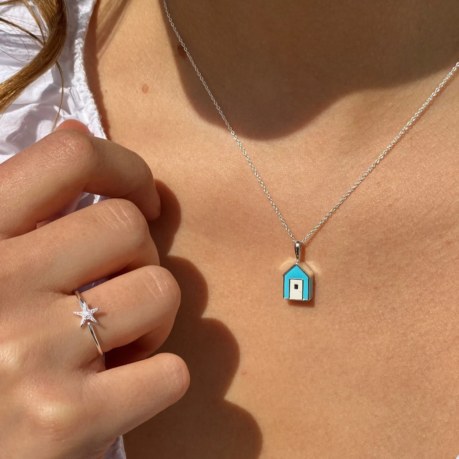Beach Hut Sterling Silver and Enamel Necklace