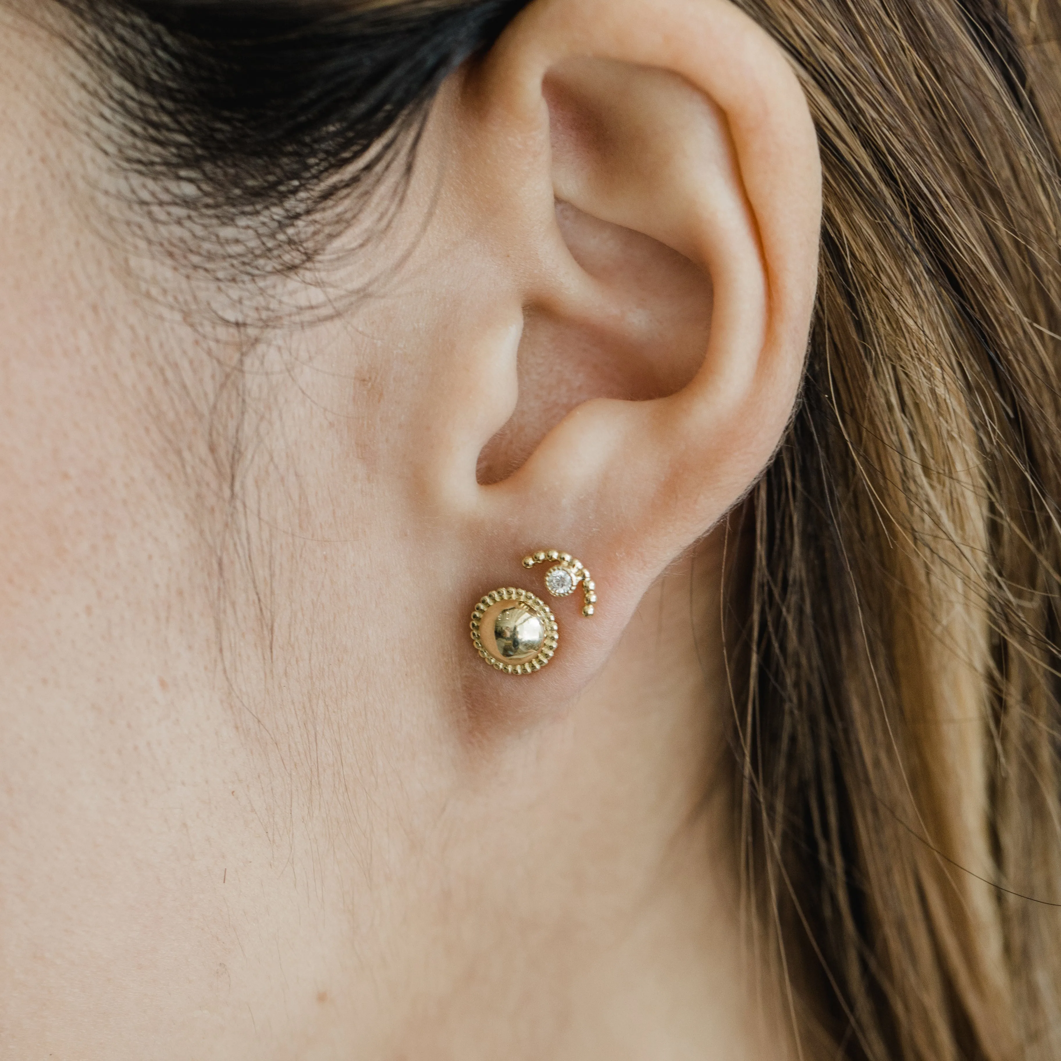 Beaded Arc Diamond Bezel Earrings
