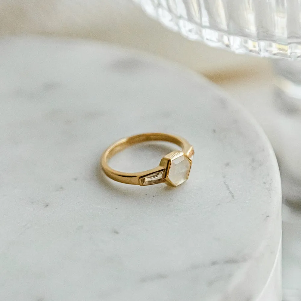 Beloved Moonstone Hexagon Ring 18ct Gold Plate