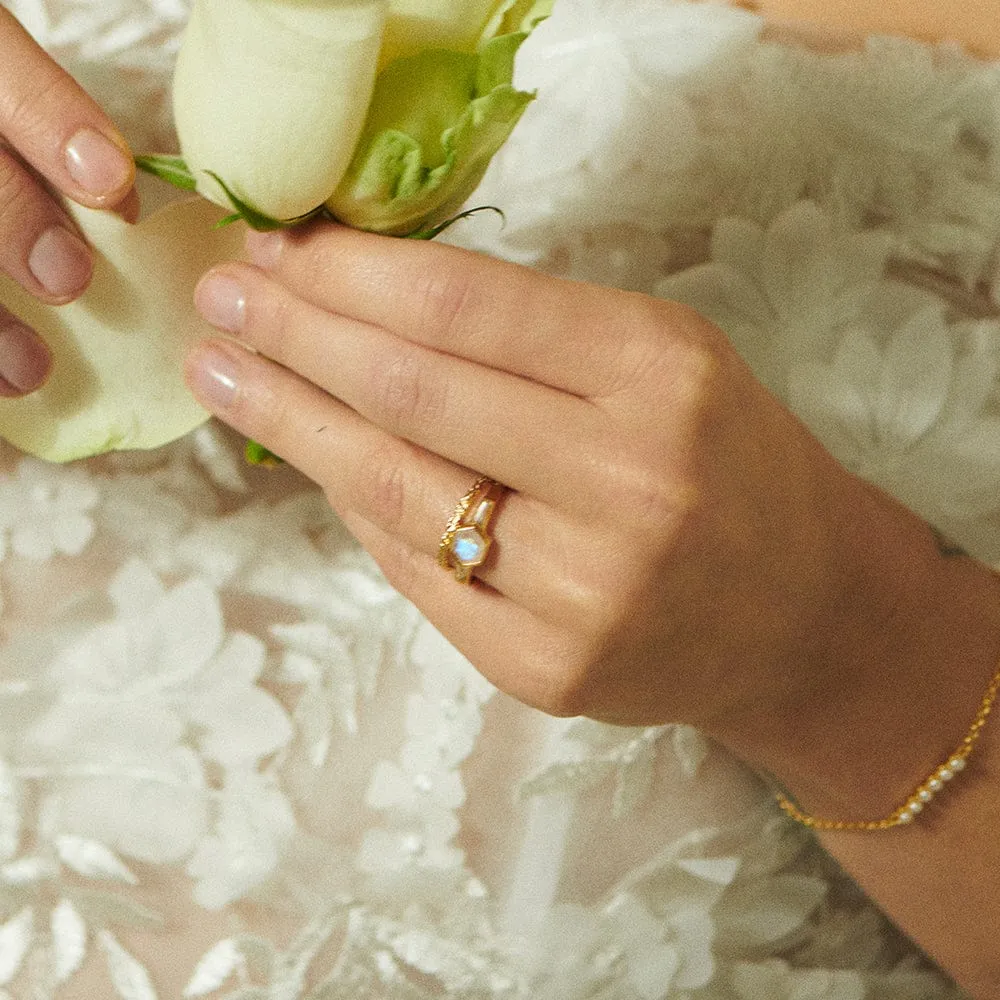 Beloved Moonstone Hexagon Ring 18ct Gold Plate