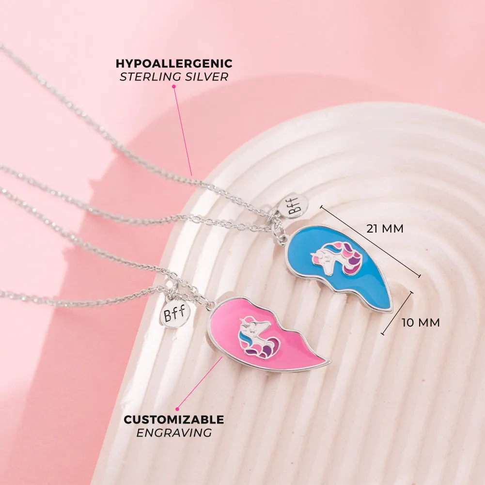 Best Friends Heart Unicorn Kids / Children's / Girls Pendant/Necklace Share - Sterling Silver
