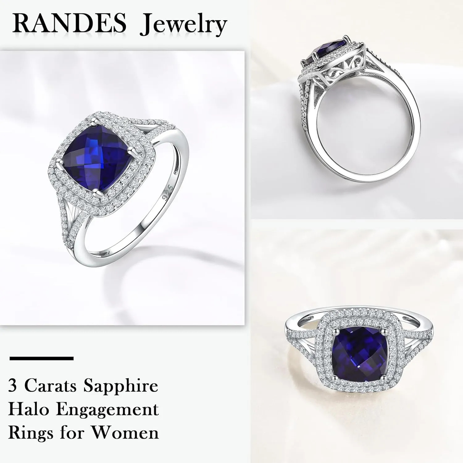 Birthstone Rings for Women 925 Sterling Silver Created Gemstone Cubic Zirconia Ring Heart/Pear/Round/Cushion/Emerald/Oval Engagement Double Halo Ring Size 6 to 10