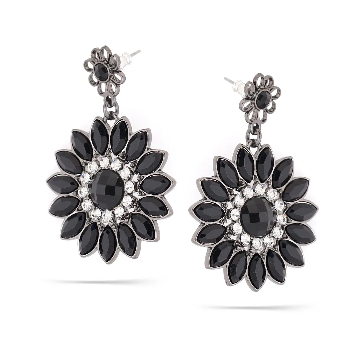 BLACK AND WHITE FLOWER  EARRINGS #255BK3501 (1B11/9A2)