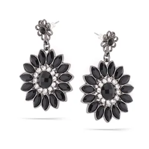 BLACK AND WHITE FLOWER  EARRINGS #255BK3501 (1B11/9A2)