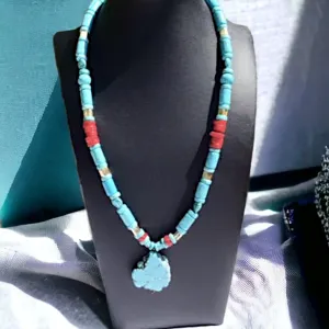 Blissful Journey - Turquoise & Coral Necklace with Silver Pendant