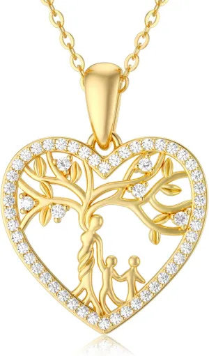 Blocaci 14K Gold Mother and Daughter/Son Necklaces Tree of Life Family Tree Pendant Necklaces 16''-18''