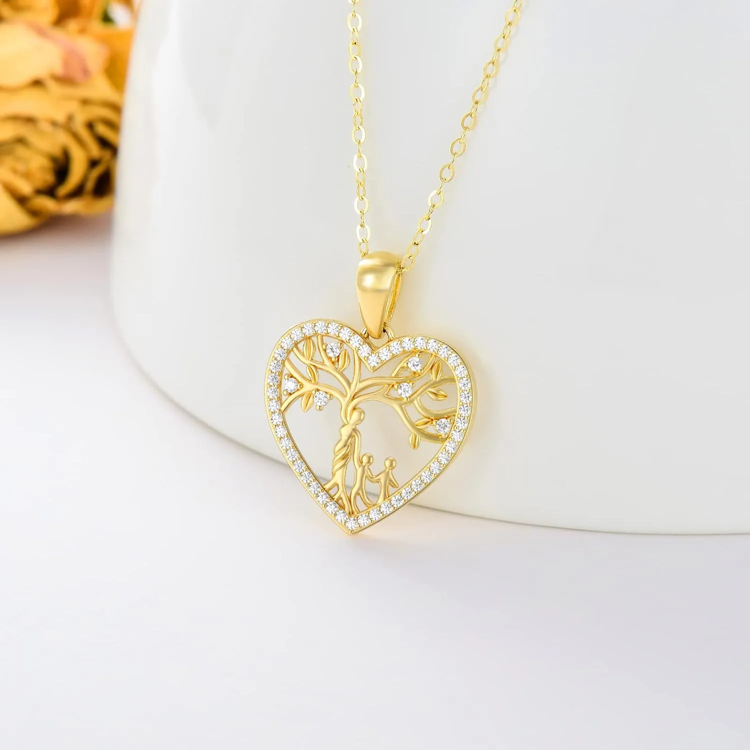 Blocaci 14K Gold Mother and Daughter/Son Necklaces Tree of Life Family Tree Pendant Necklaces 16''-18''