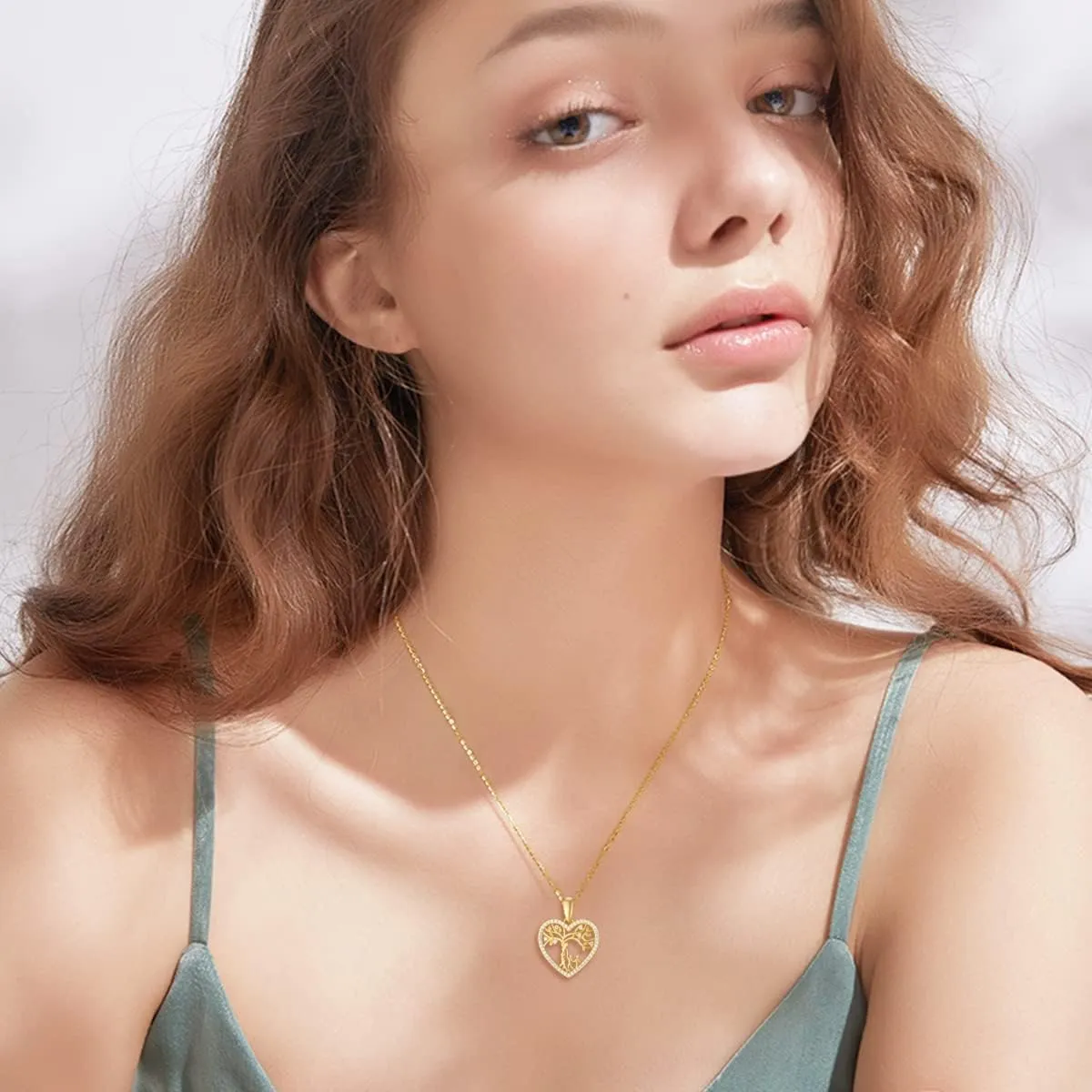 Blocaci 14K Gold Mother and Daughter/Son Necklaces Tree of Life Family Tree Pendant Necklaces 16''-18''