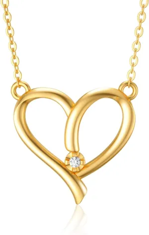 Blocaci 14K Yellow Gold Diamond Heart Pendant Necklaces for Women, Love Necklaces for Mother's Day Valentine's Day, 16''-18''