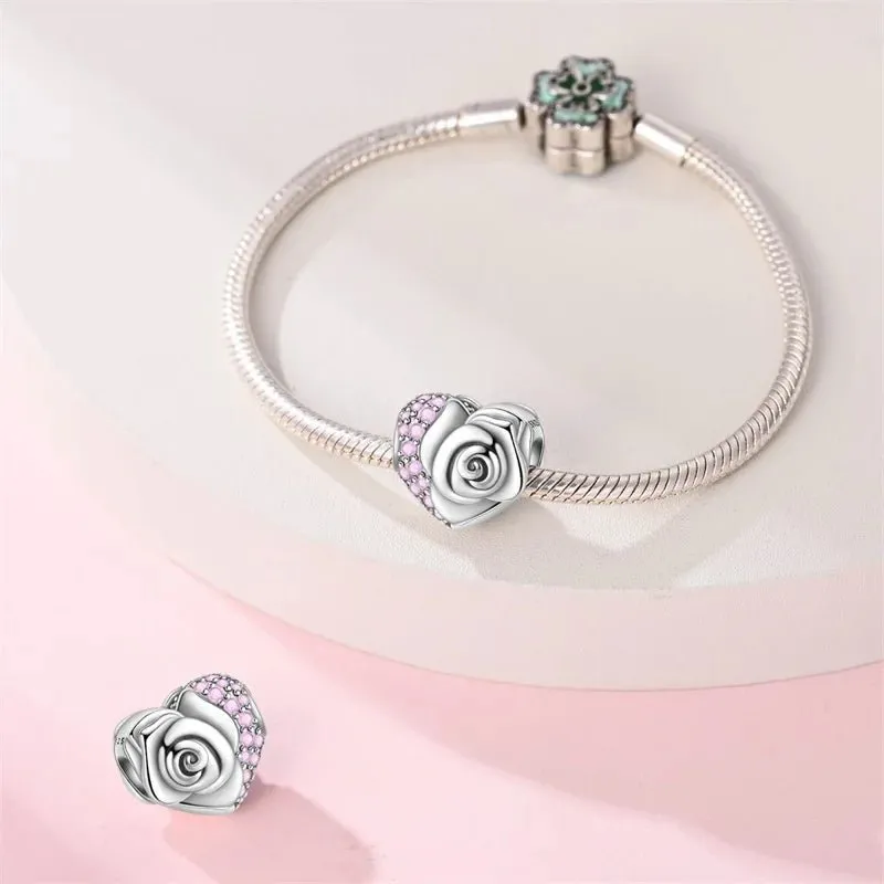 Blooming Rose & Pink Pavé Heart Charm